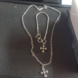 Balinese silver cross bracelet and necklace set